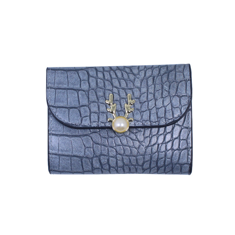 Women's Short Deer Head Fashion Folding Crocodile Ladies Wallets