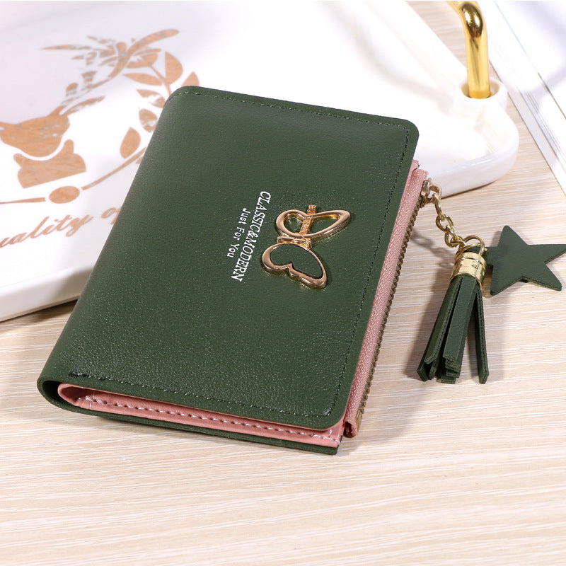 Women's Fold Tassel Korean Style Soft Leather Simple Ladies Wallets