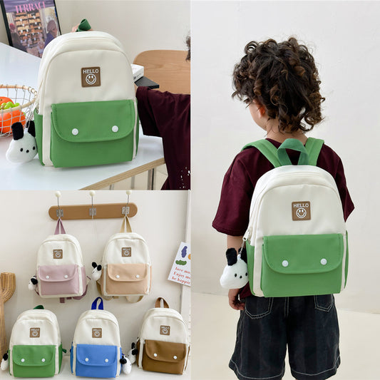 Children's Boys Fun Solid Color Double Stitching Kindergarten School Bags