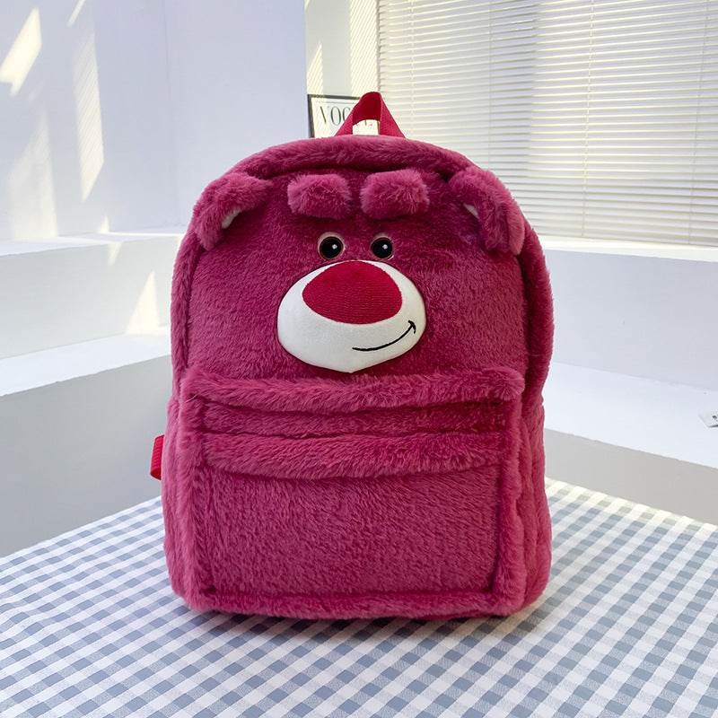 Cartoon Three-dimensional Strawberry Bear Cute Blue Wool Monster Large Children's Backpacks