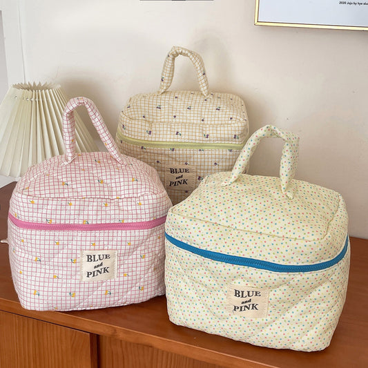 Polka Dot Plaid Cute Female Cotton Cosmetic Bags