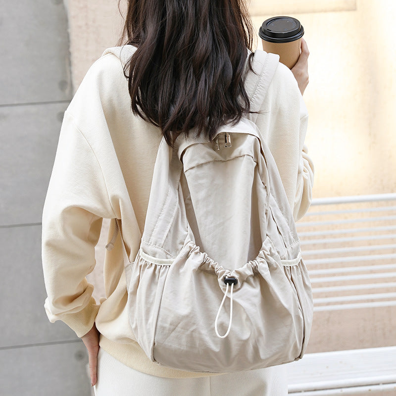 Retro Nylon Drawstring Ruffle Fashion Large Backpacks