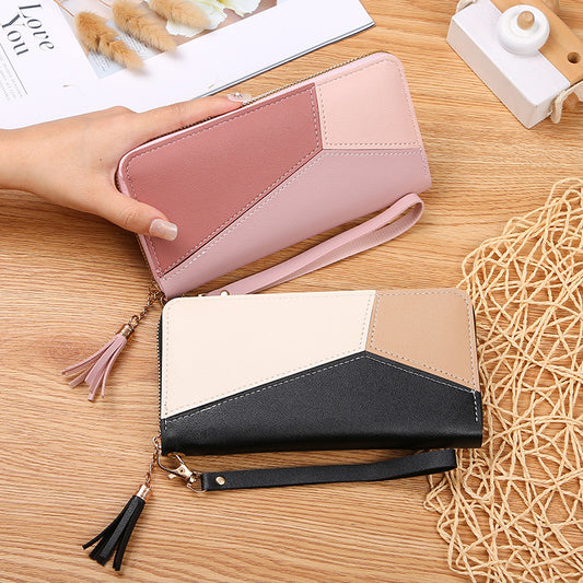 Women's Color Contrast Patchwork Long Fashion Large Ladies Wallets