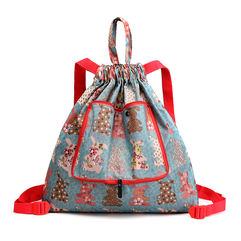 Women's Drawstring Printed Nylon Fabric Foldable Flower Backpacks