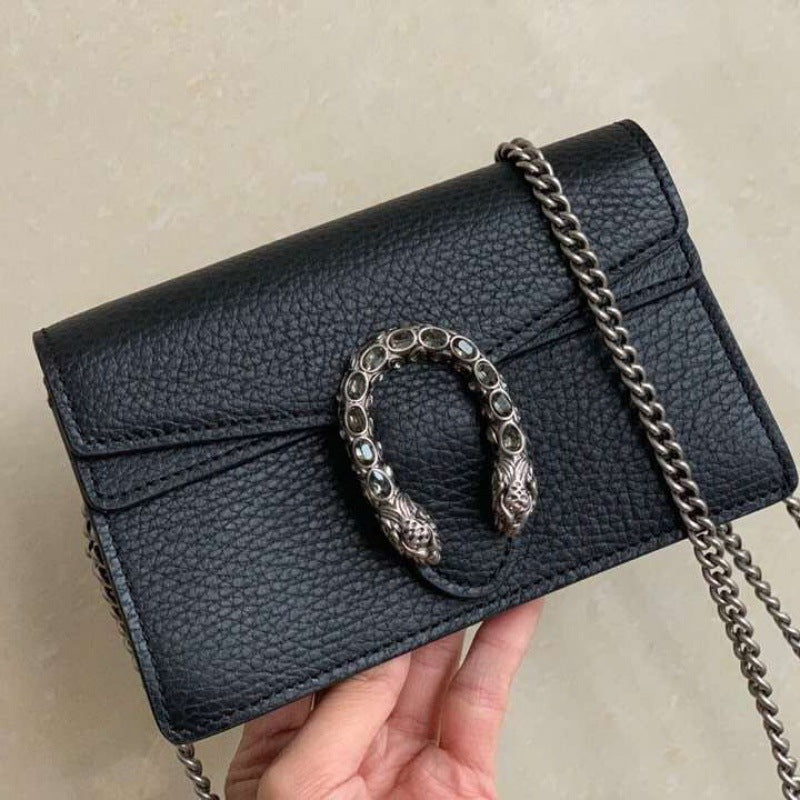 Women's Genuine Leather Wine God Chain Snake Head Small Crossbody Bags