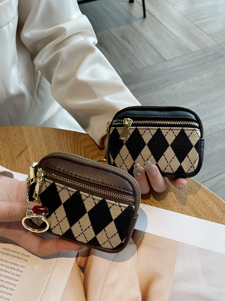 Women's Rhombus Mini Small Fashion Zipper Short Coin Purses