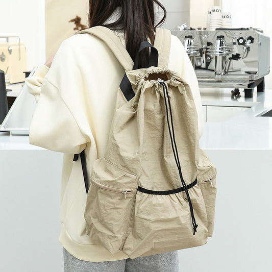 Style Leisure Artistic Canvas Fashion Drawstring Pleated Nylon Backpacks