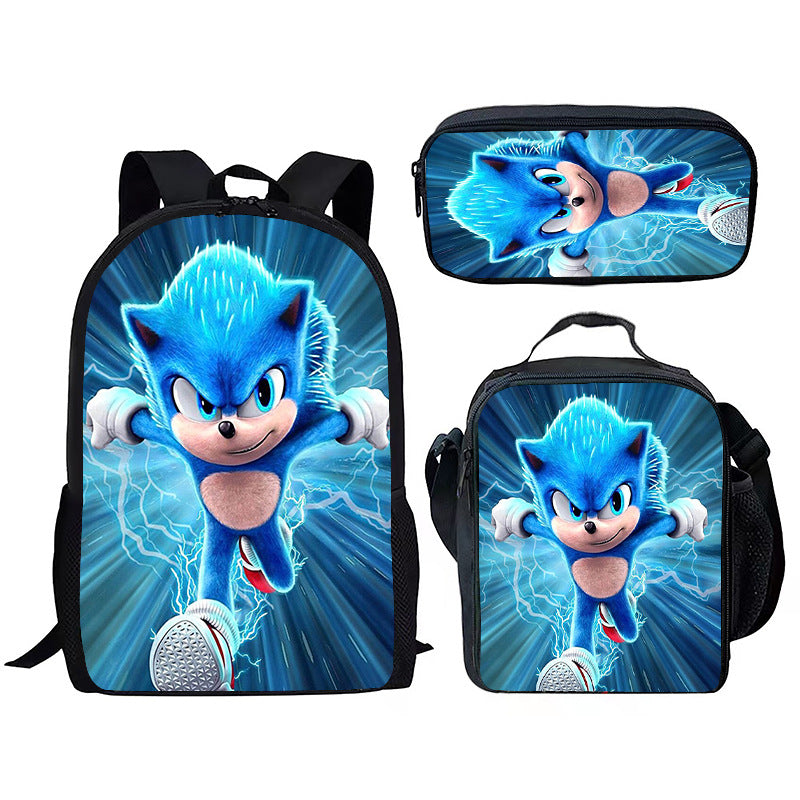 Children's Printing Sonic Three-piece Anime Pencil Cartoon Elementary School Students' Schoolbags