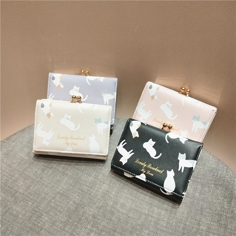 Cute Cartoon Cat Printed Iron Clamp Purses