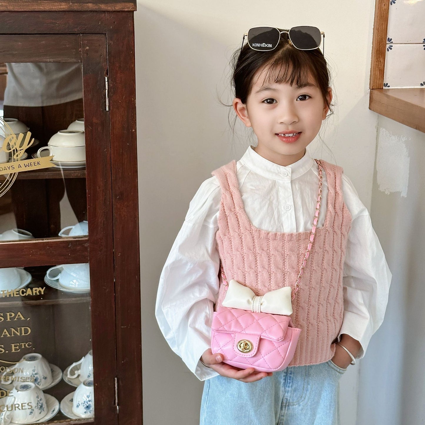 Children's Korean Diamond Embroidery Thread Bow Trendy Children's Shoulder Bags