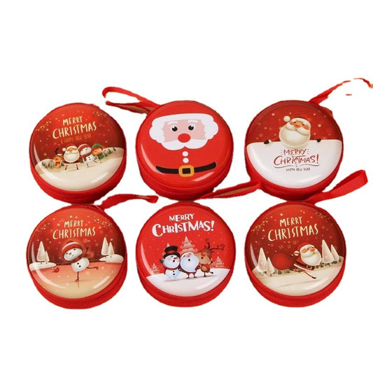 Tinplate Christmas Round Zipper Cartoon Storage Coin Purses