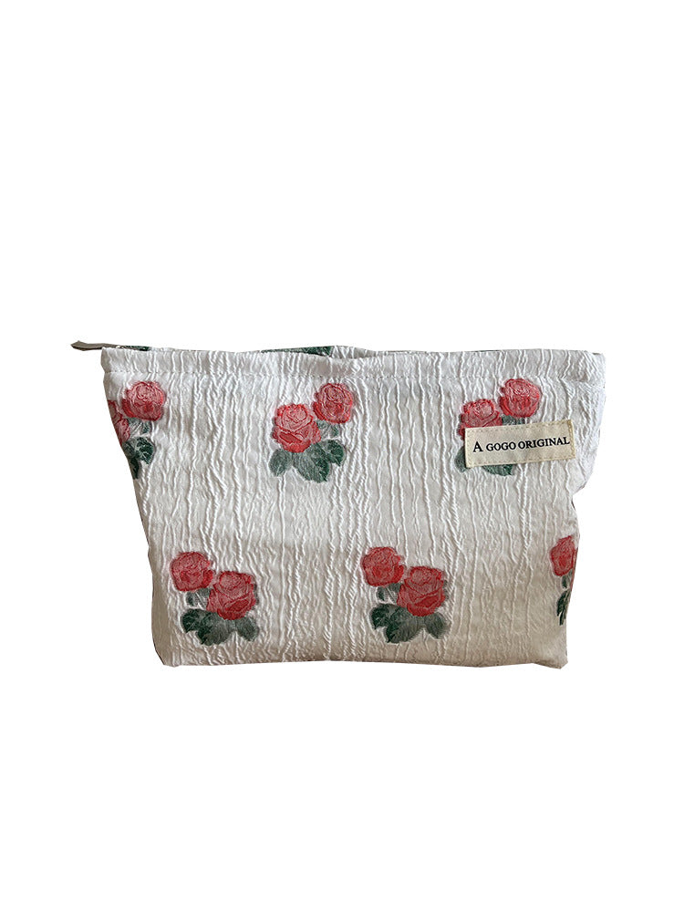 Niche Pleated Rose Storage Canvas Liner Business Cosmetic Bags