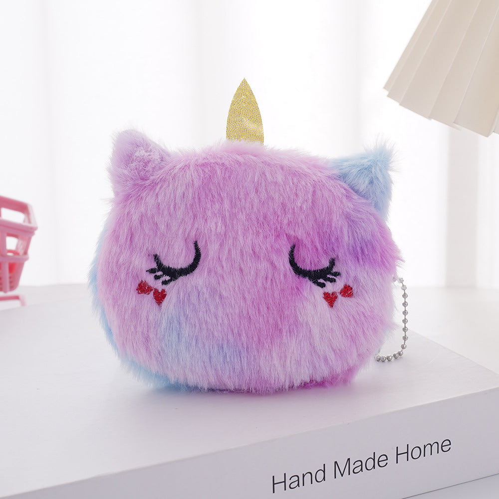 Rangement pour enfants dessin animé mignon peluche licorne écouteur porte-monnaie pour enfants