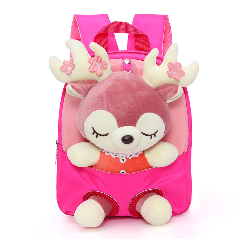 Cartoon Plush Split Elk Cute Lightweight Kindergarten School Bags