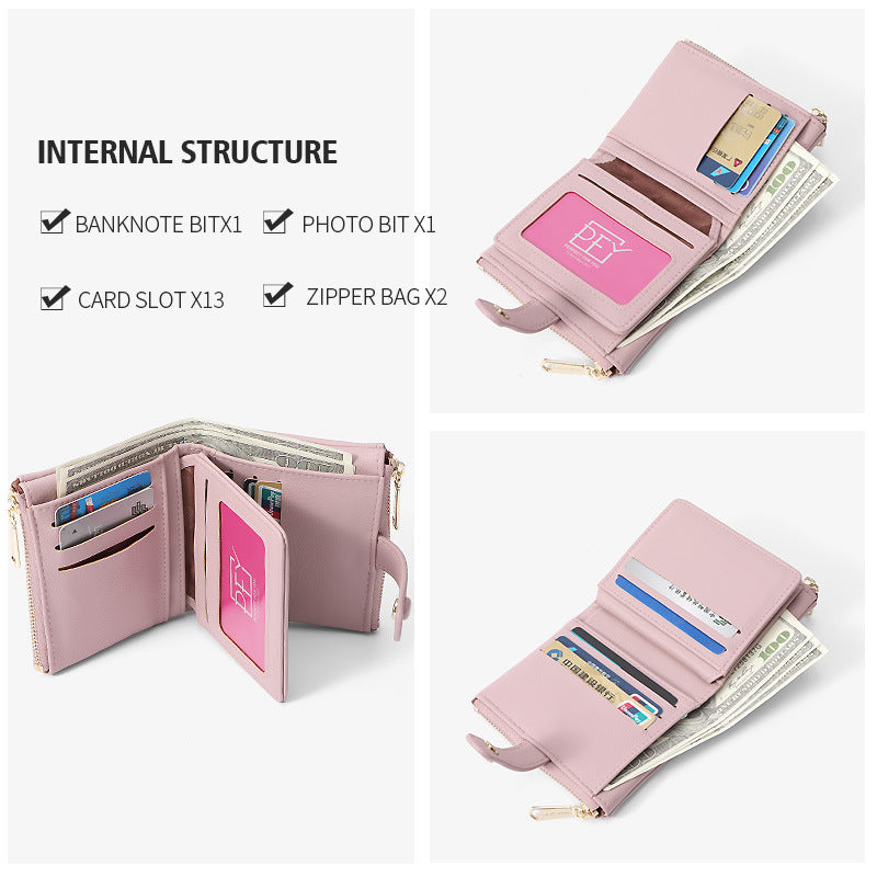 Women's Durable Short Simple Fashion Zipper Ladies Wallets