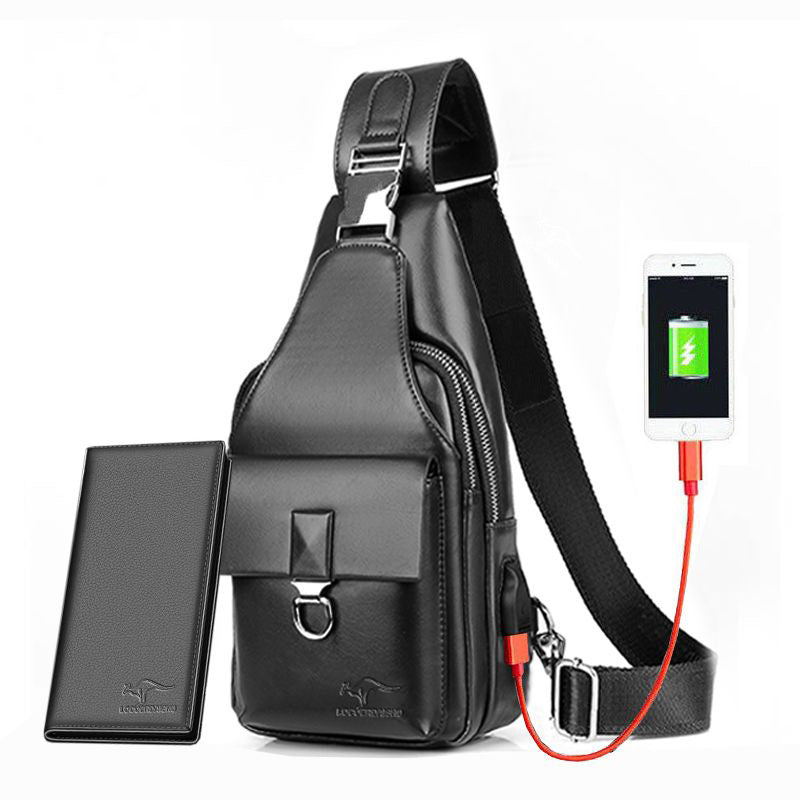 Men's Charging With Fashion Leather Waterproof Men's Chest Bags