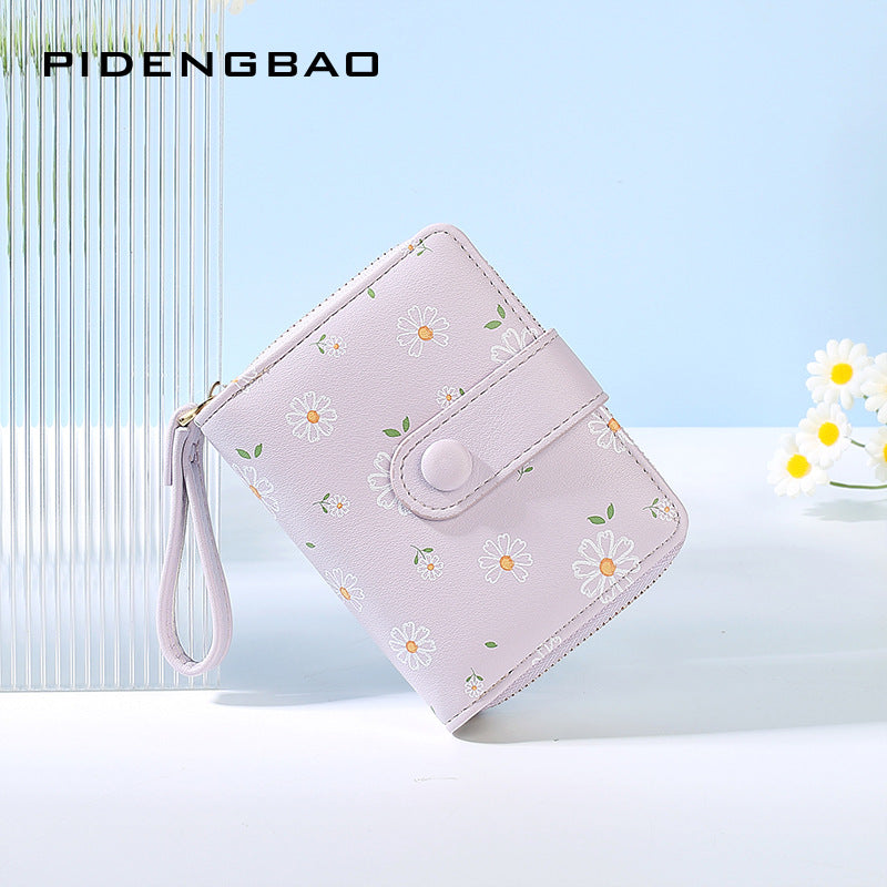 Korean Style Daisy Watercolor Printing Short Ladies Wallets