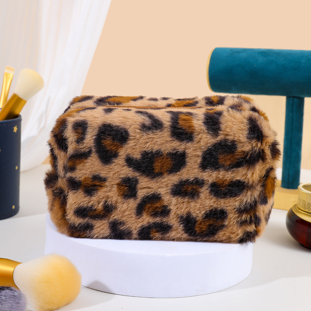 Leopard Print Plush Octagonal Buggy Cosmetics Cosmetic Bags