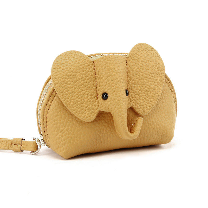 Women's Cute Elephant Zipper Pocket Indie Pop Style Compact Genuine Coin Purses