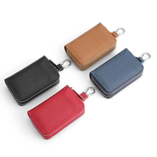 Large Capacity Leather Steam Car Cowhide Double Zipper Key Bags