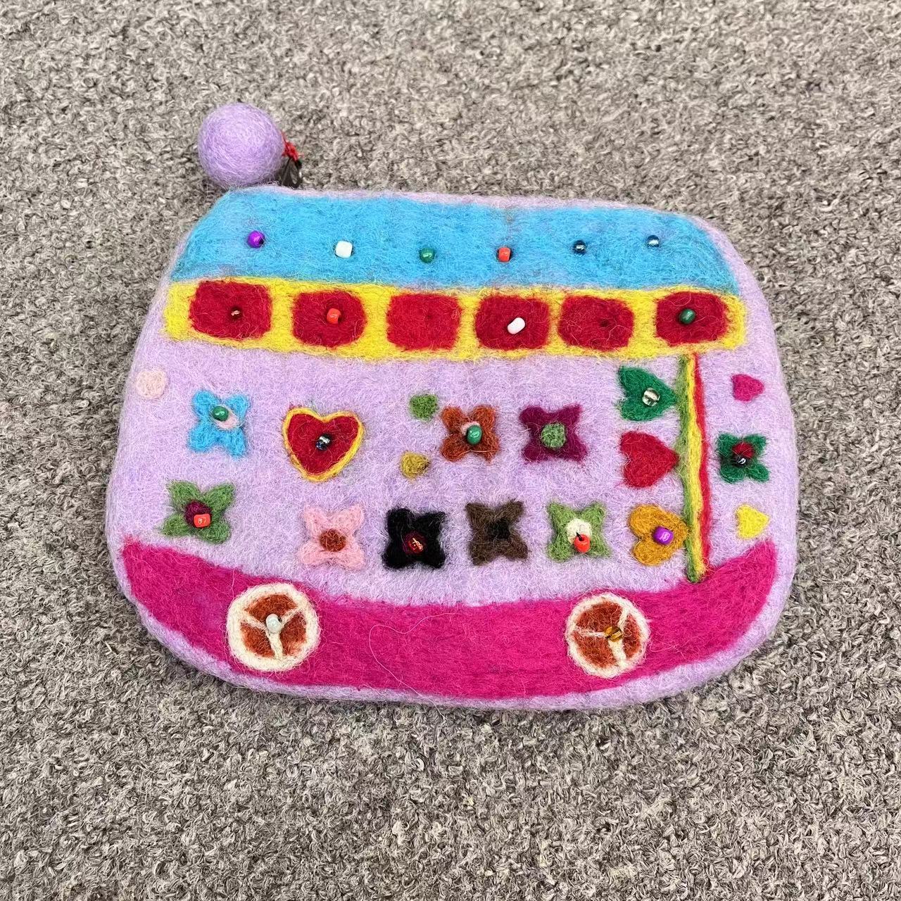 Wool Felt Car Bus Finished Poke Coin Purses