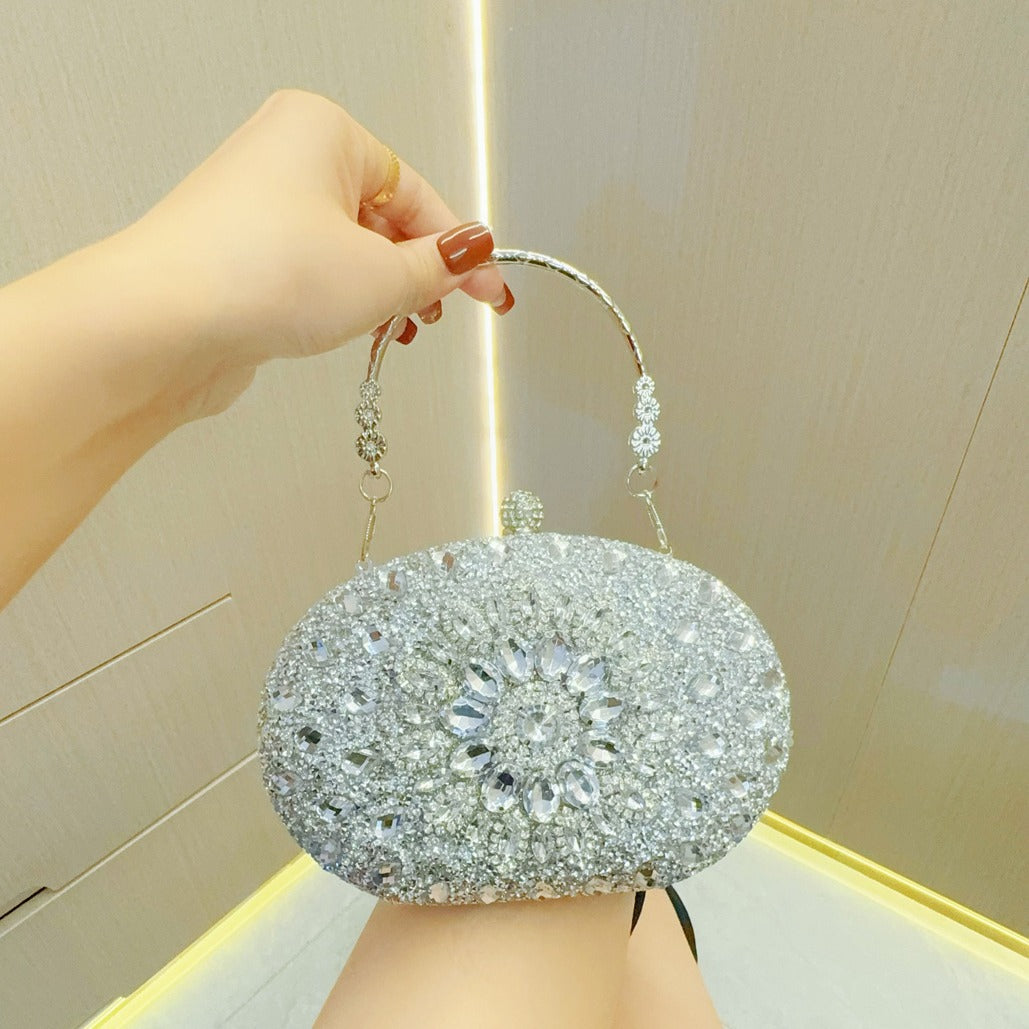 Women's Textured Rhinestone Dress Banquet Clutch Portable Bags