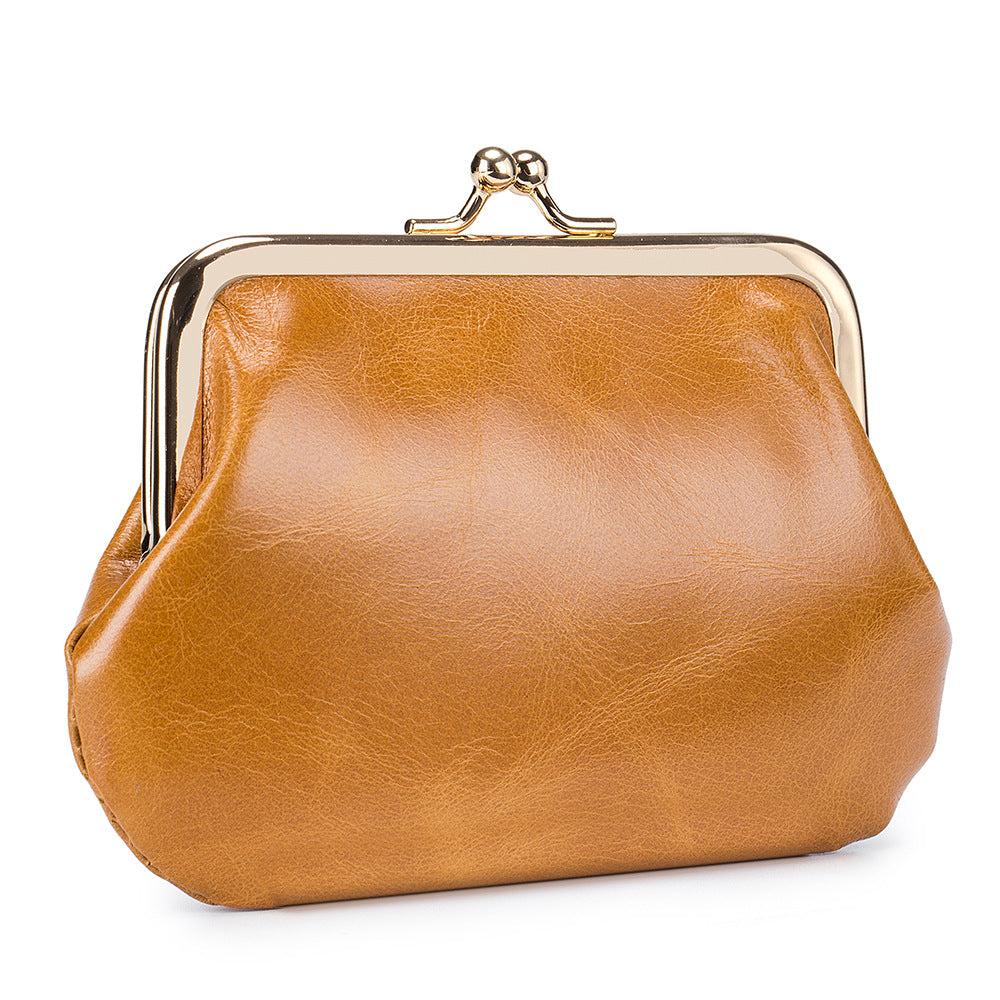 Women's Retro Leather Short Frame Clip Mini Coin Purses