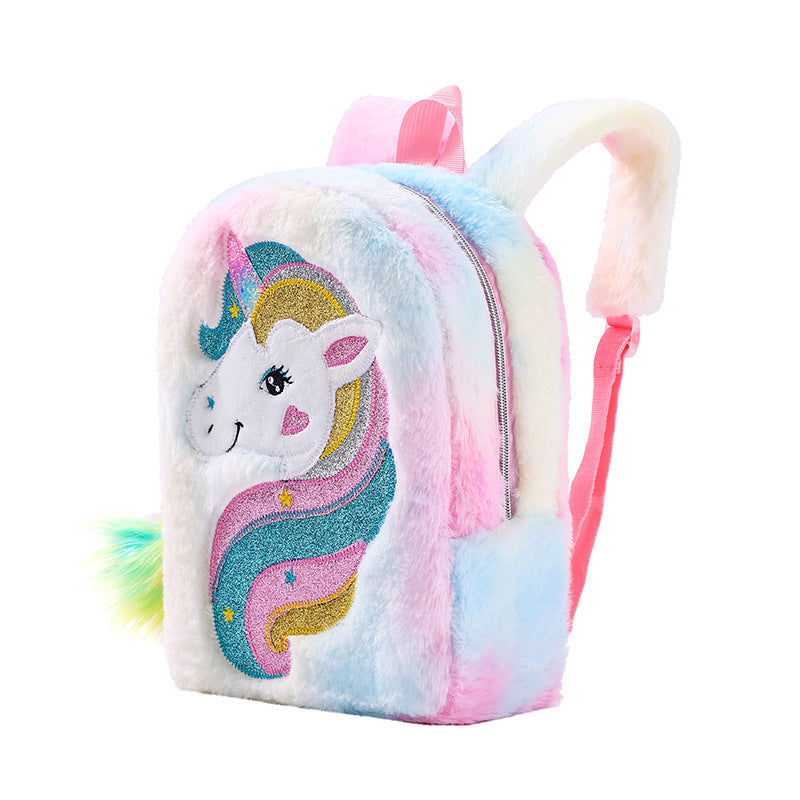 Embroidered Unicorn Cartoon Plush Large Capacity Elementary School Students' Schoolbags