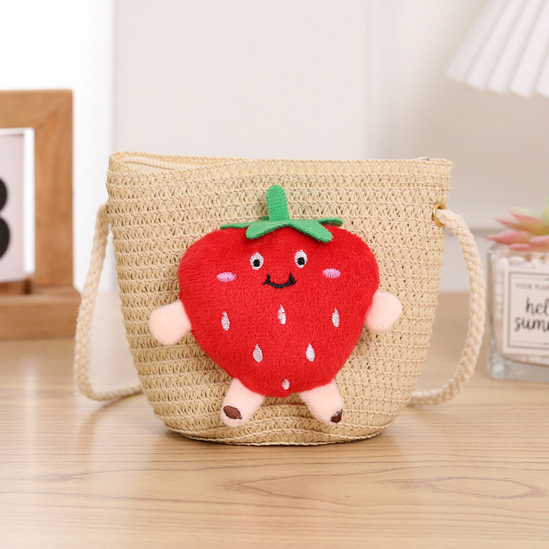 Children's Cute Strawberry Woven Straw Small Change Children's Coin Purse