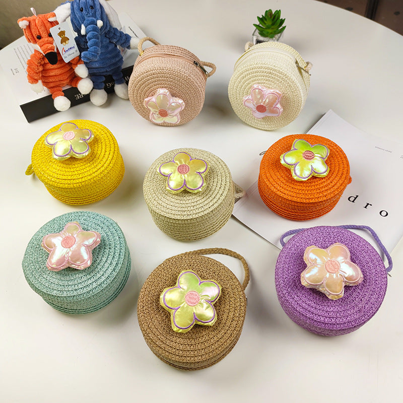 Children's Mini Straw Flower Woven Small Little Coin Purses