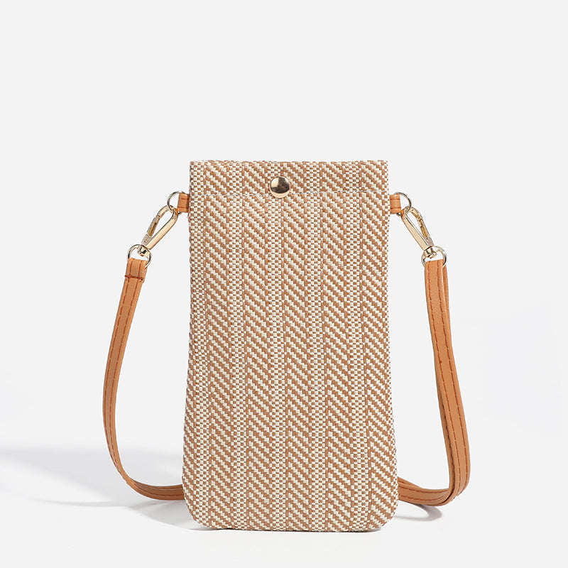 Women's Summer Beach Woven Vertical Mobile Straw Phone Bags