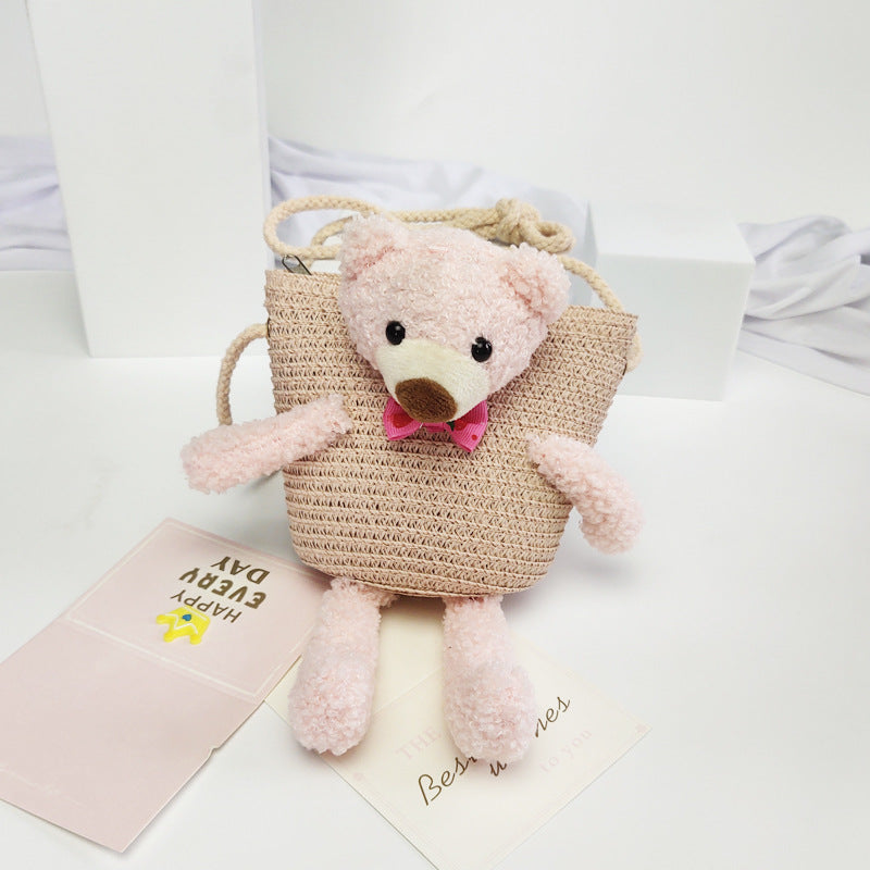 Children's Summer Straw Mini Space Bear Small Children's Coin Purse