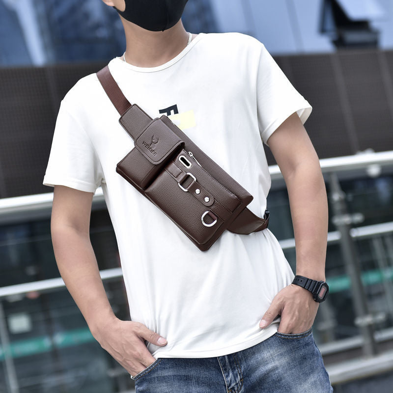 Men's Mobile Soft Leather Textured Slanted Large Phone Bags