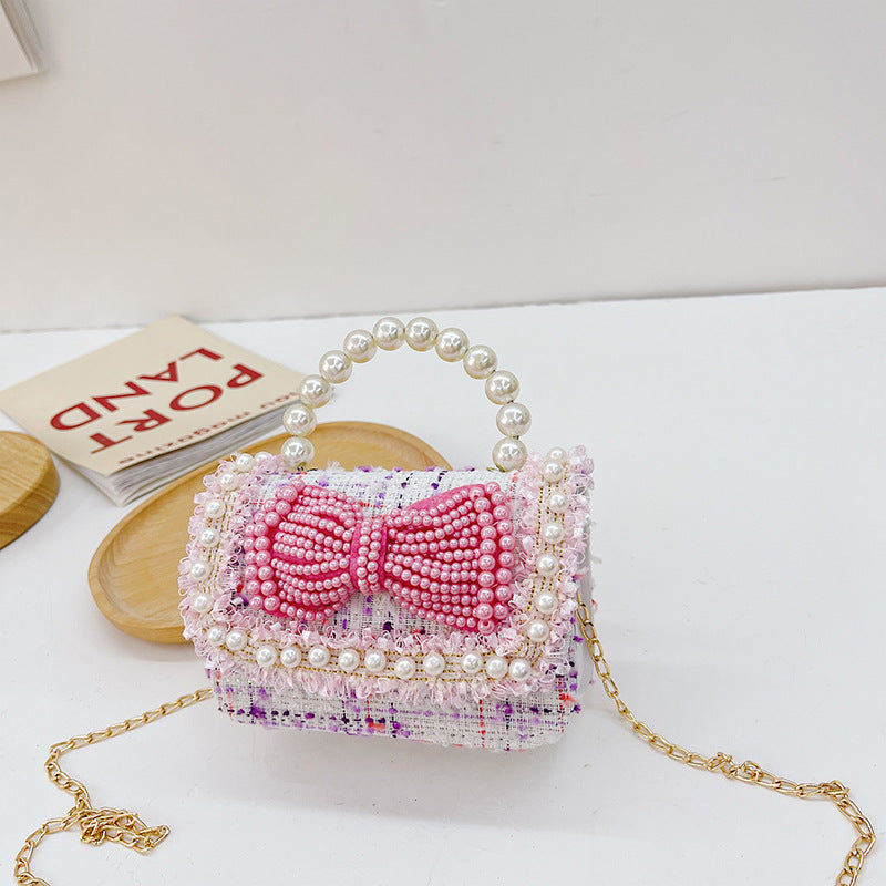 Children's Cotton Linen Beaded Little Chain Fashion Bags