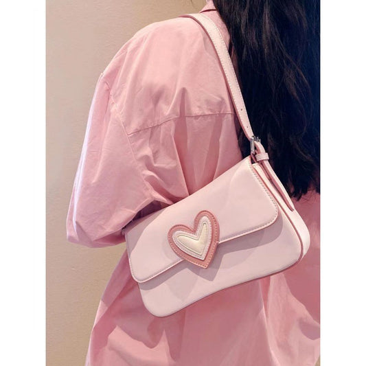 Pink Heart-shaped Design French Style Heart Shoulder Bags