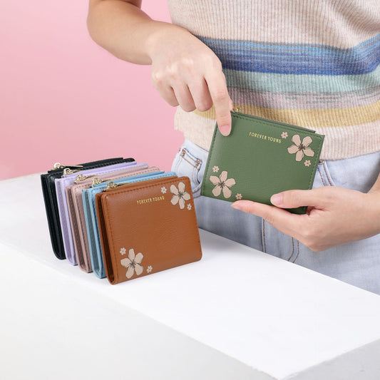 Porte-cartes de Style coréen pour femmes, imprimé court, double fermeture éclair