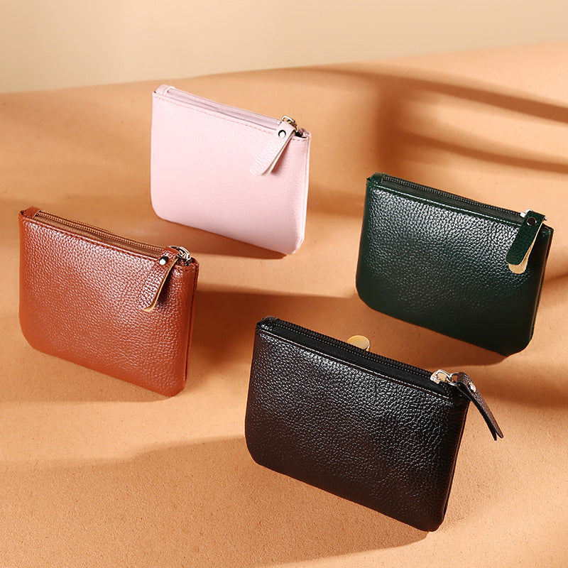 Female Litchi Zipper Solid Color Soft Coin Purses