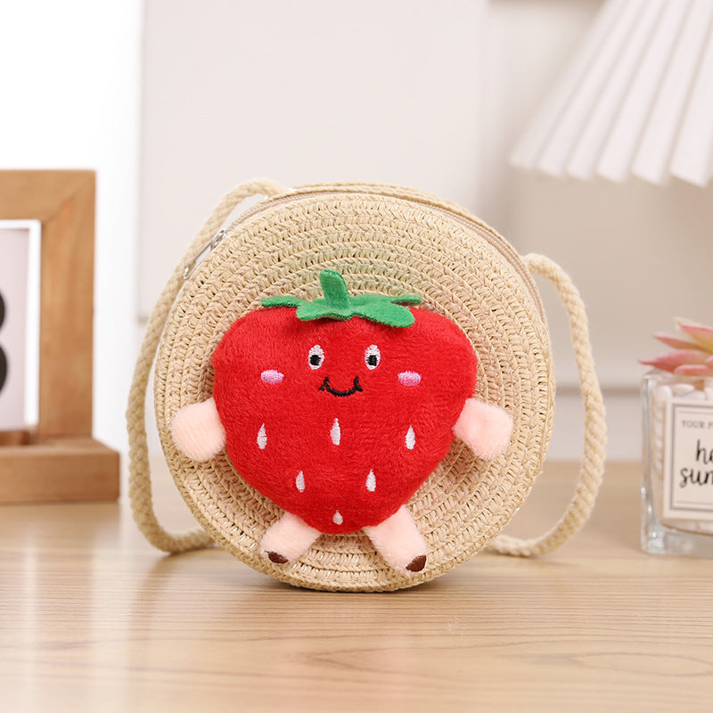 Children's Cute Strawberry Woven Straw Small Change Children's Coin Purse