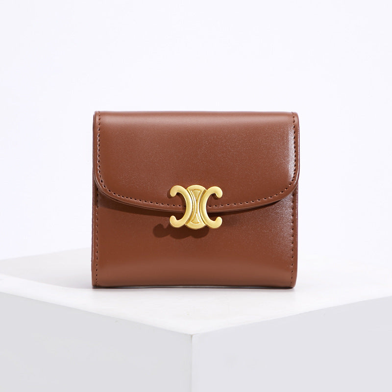 Porte-monnaie court et compact en cuir véritable pour femmes, couleur unie