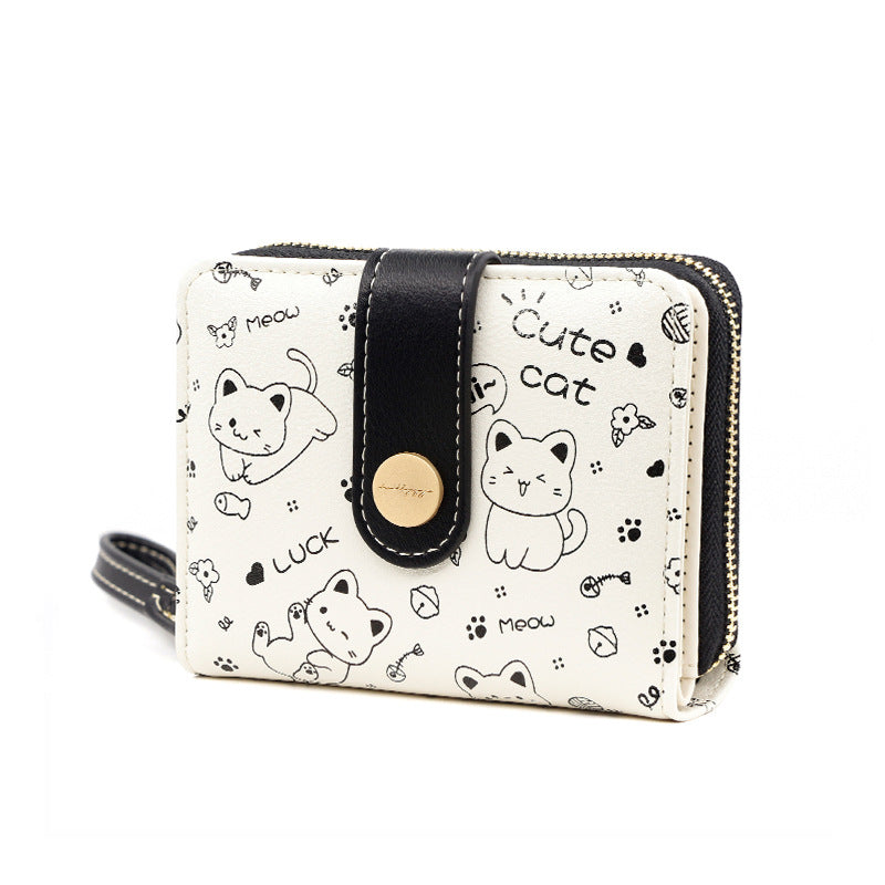 Women's Durable Korean Cute Kitten Short Ladies Wallets