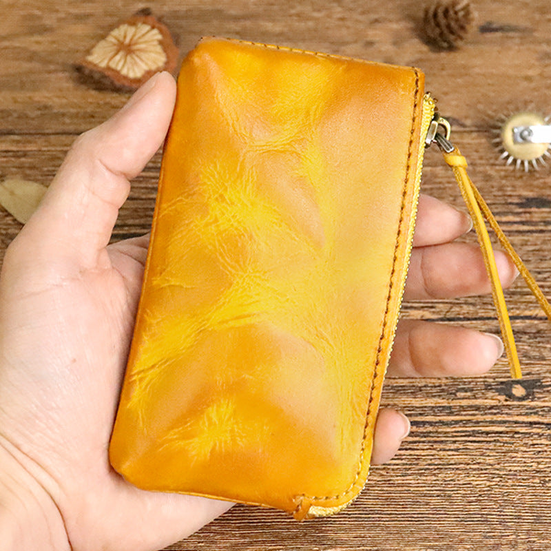 Women's Cowhide First Layer Hand-rub Color Distressed Coin Purses