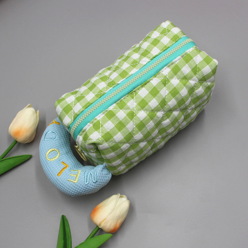 Women's Fresh Style Plaid Embroidered Cotton Cosmetics Cosmetic Bags