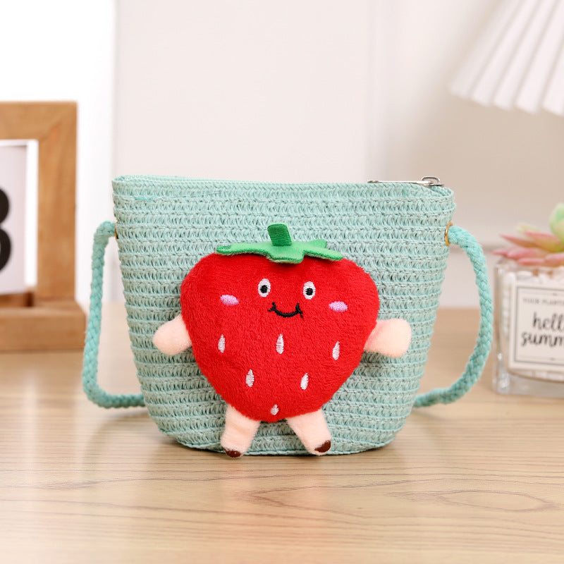 Porte-monnaie en paille tissée aux fraises pour enfants, petit changement, mignon