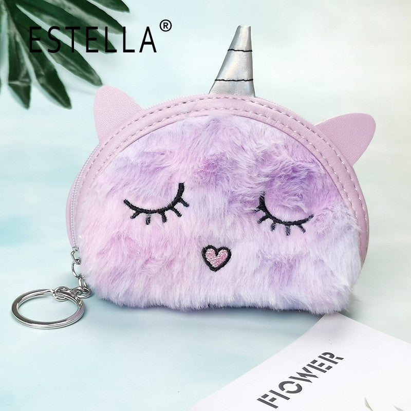 Cute Cartoon Semicircle Unicorn Embroidered Squinting Coin Purses