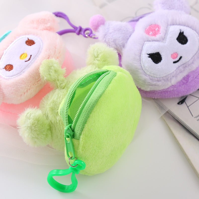 Cute Plush Doll Hairstyle Cartoon Zipper Storage Mini Purses