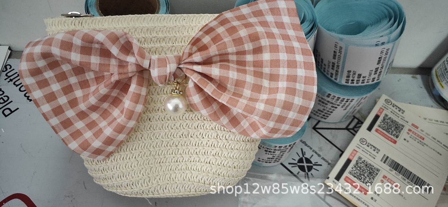 Mini pochette d'été mignonne en paille tissée, porte-monnaie pour enfants