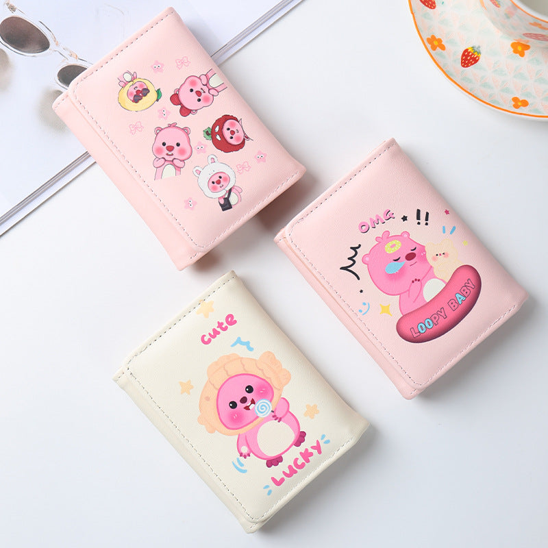 Beaver Three-fold Heart Cartoon Short Folding Ladies Wallets