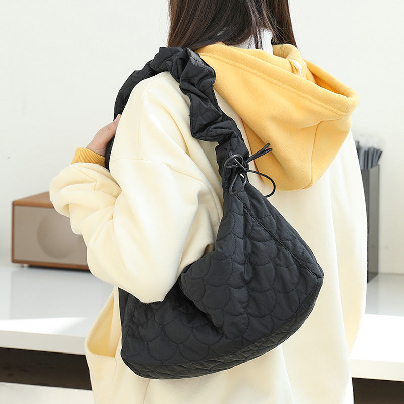 Women's Drawstring Canvas Underarm Fashion Embroidery Thread Crossbody Bags