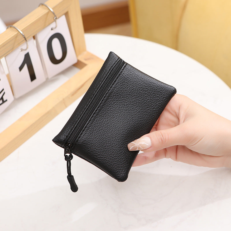 Women's Lychee Pattern Zipper Solid Color Soft Coin Purses