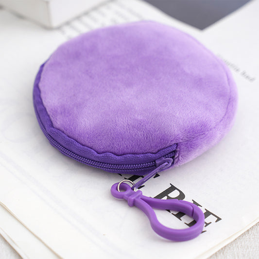 Women's Candy Color Plush Round Cute Certificate Coin Purses